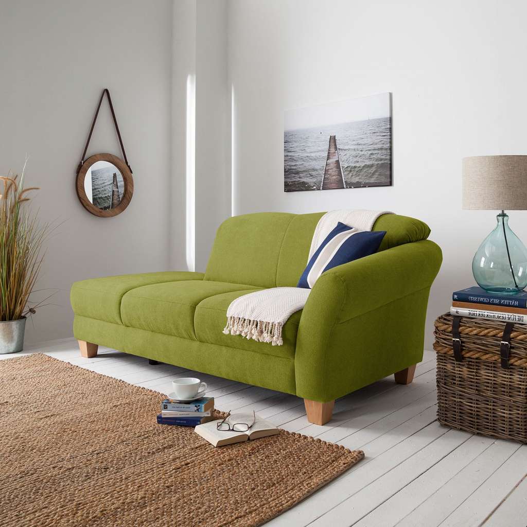 home24 Ars Natura Recamiere Cebu Grasgrün Webstoff 194x84x91 cm