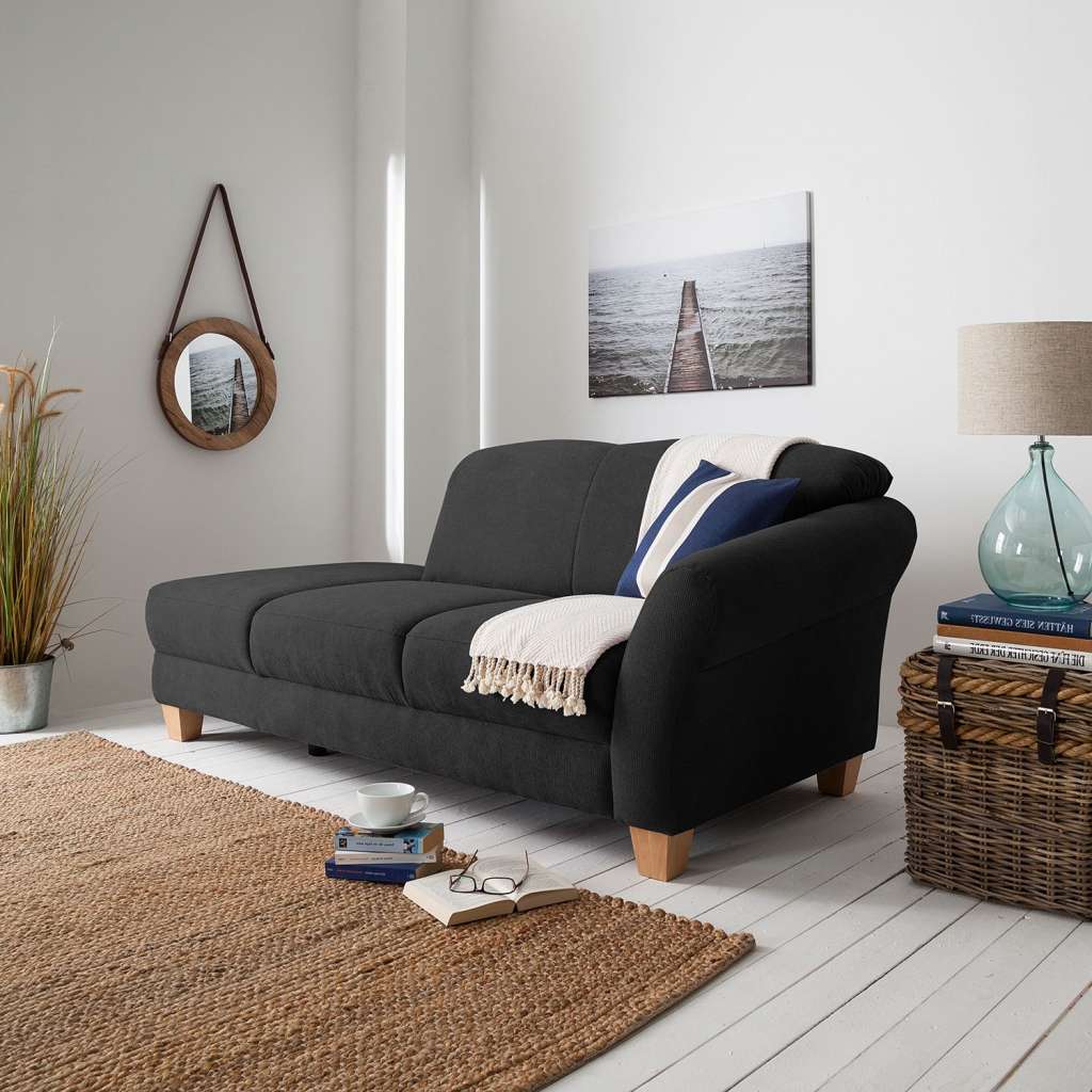 home24 Ars Natura Recamiere Cebu Schwarz Webstoff 194x84x91 cm