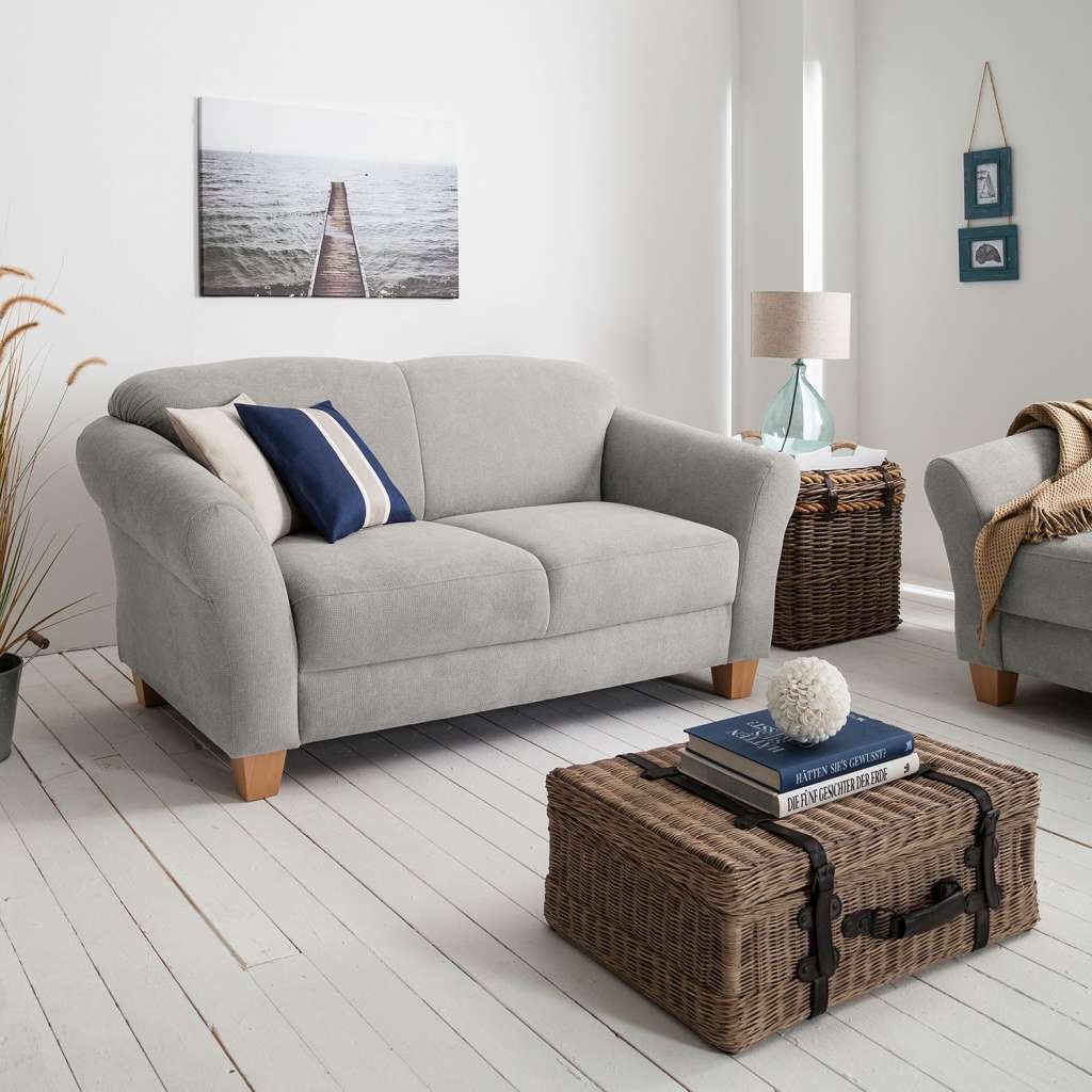 home24 Ars Natura Sofa Cebu 2-Sitzer Silbergrau Webstoff 163x84x89 cm