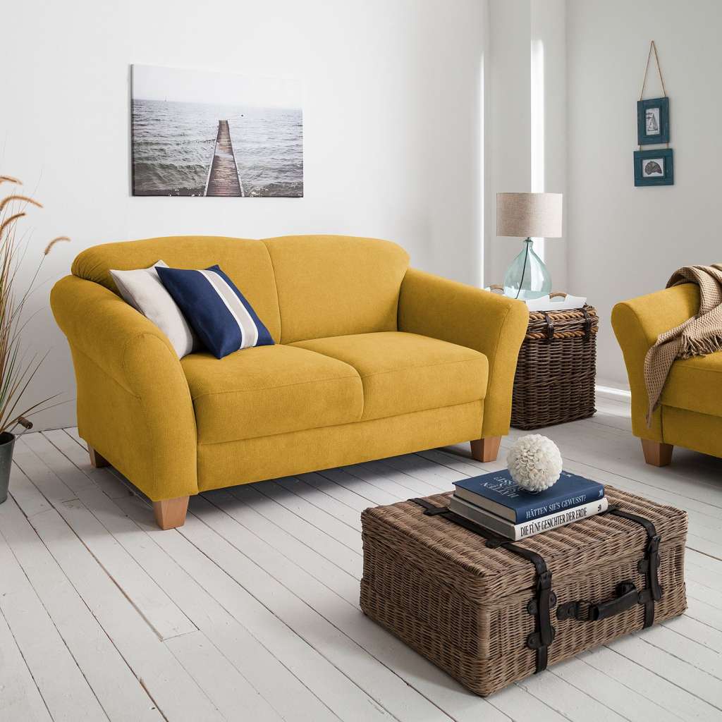 home24 Ars Natura Sofa Cebu 2-Sitzer Safrangelb Webstoff 163x84x89 cm