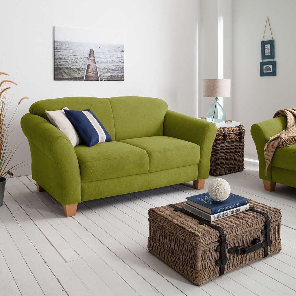 home24 Ars Natura Sofa Cebu 2-Sitzer Grasgrün Webstoff 163x84x89 cm
