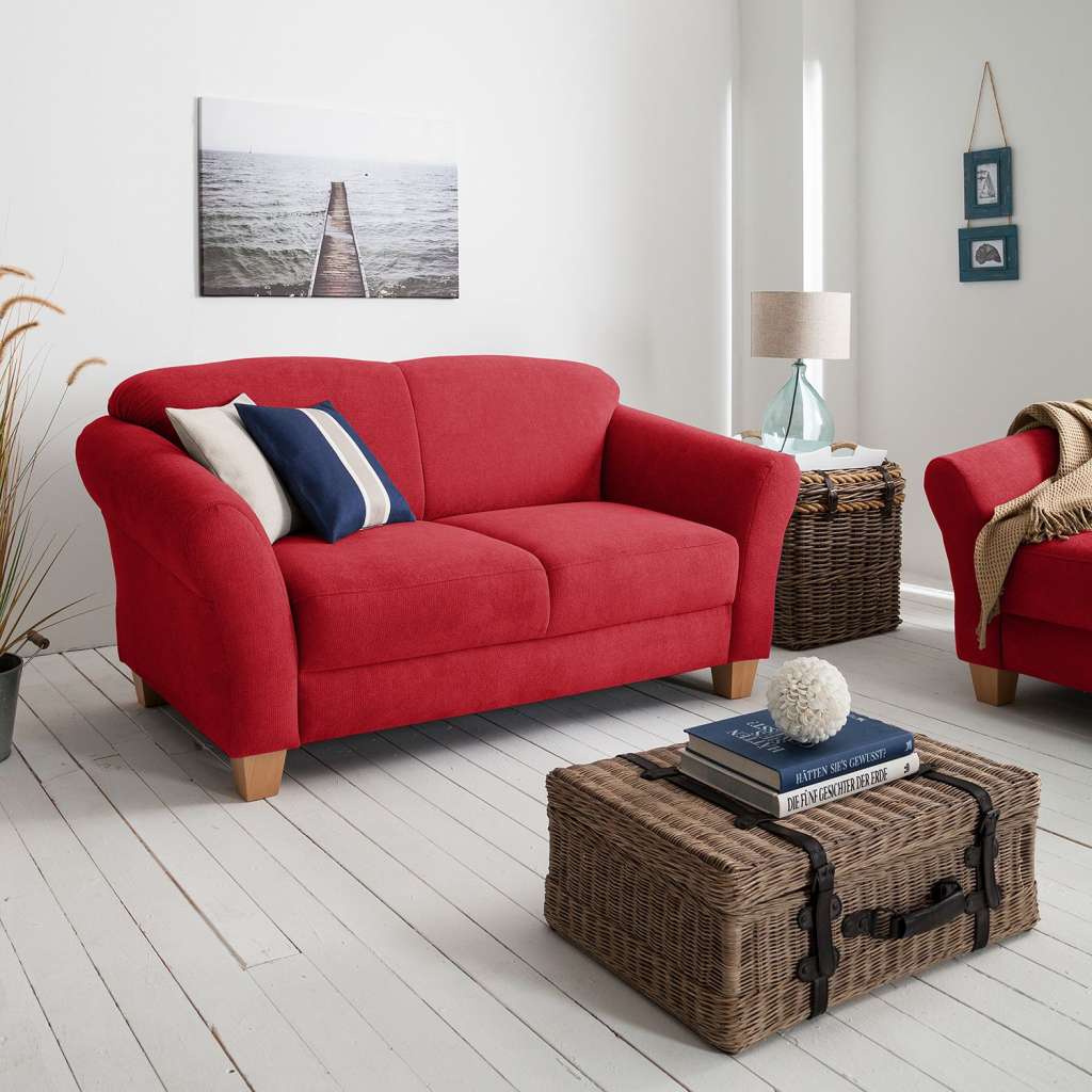home24 Ars Natura Sofa Cebu 2-Sitzer Rot Webstoff 163x84x89 cm