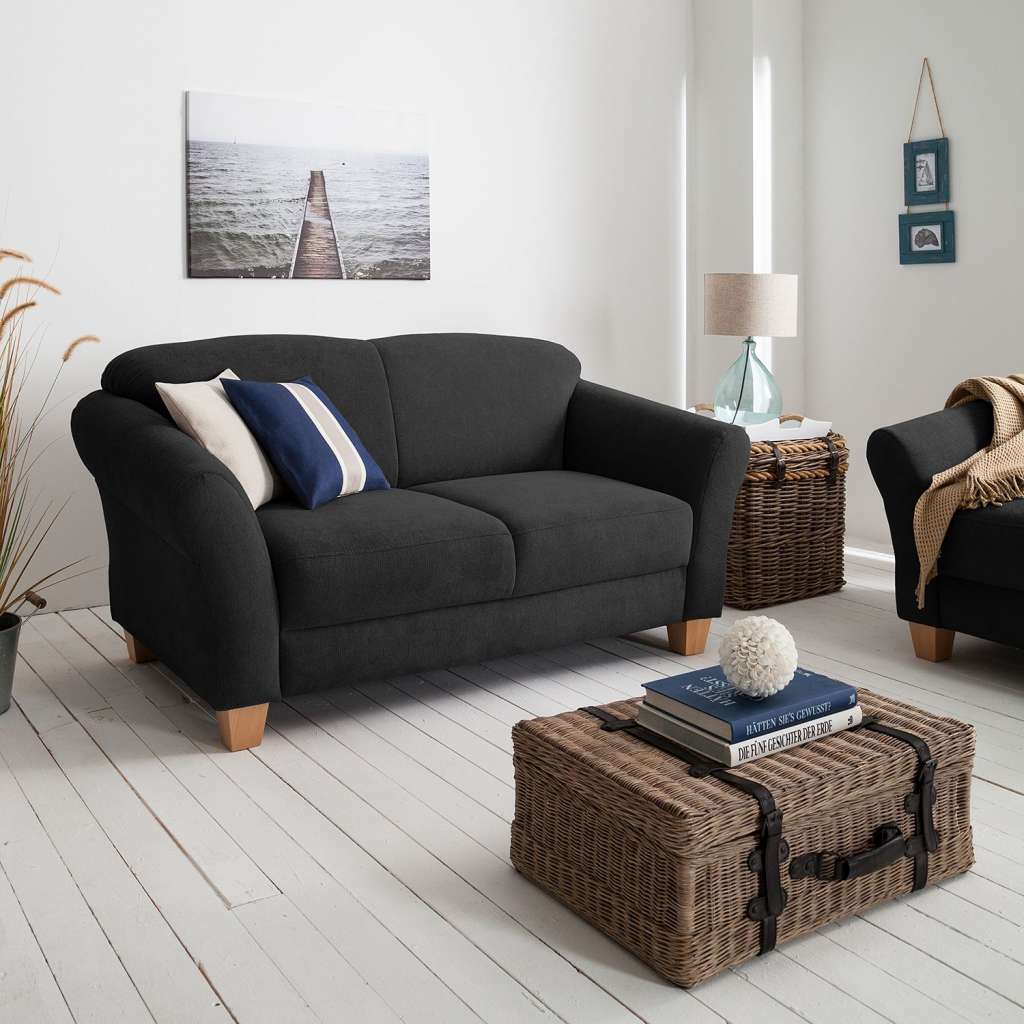 home24 Ars Natura Sofa Cebu 2-Sitzer Schwarz Webstoff 163x84x89 cm