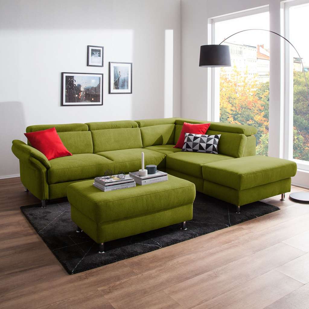home24 Fredriks Ecksofa Calang Grasgrün Webstoff 267x97x228 cm (BxHxT) mit Schlaffunktion/Bettkasten Modern