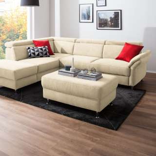 home24 Fredriks Polsterhocker Calang Creme Webstoff 102x45x68 cm (BxHxT) Modern