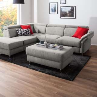 home24 Fredriks Polsterhocker Calang Silbergrau Webstoff 102x45x68 cm (BxHxT) Modern