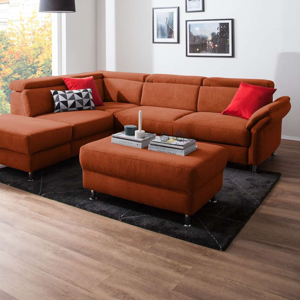 home24 Fredriks Polsterhocker Calang Honigbraun Webstoff 102x45x68 cm (BxHxT) Modern
