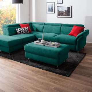 home24 Fredriks Polsterhocker Calang Petrol Webstoff 102x45x68 cm (BxHxT) Modern