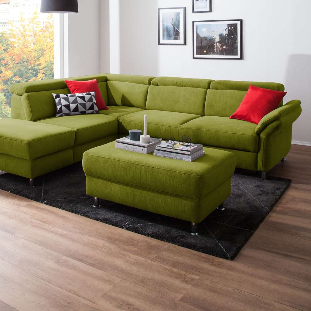 home24 Fredriks Polsterhocker Calang Grasgrün Webstoff 102x45x68 cm (BxHxT) Modern