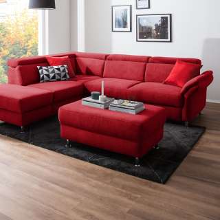 home24 Fredriks Polsterhocker Calang Rot Webstoff 102x45x68 cm (BxHxT) Modern