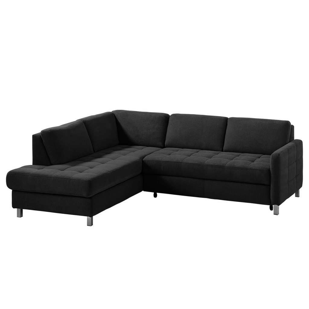 home24 Fredriks Ecksofa Tanete Schwarz Webstoff 233x80x196 cm mit Schlaffunktion und Bettkasten