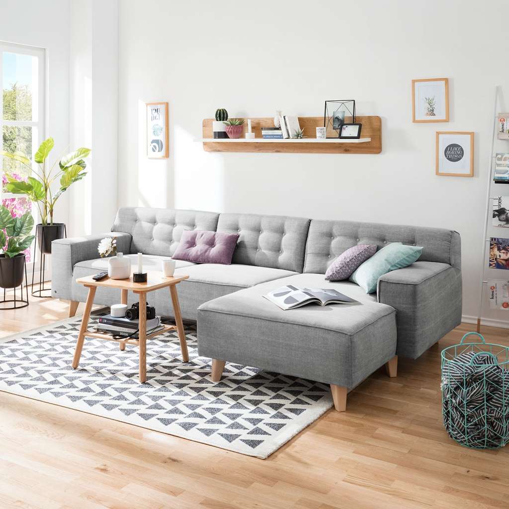 home24 Tom Tailor Ecksofa Nordic Chic II Hellgrau Webstoff 286x77x151 cm