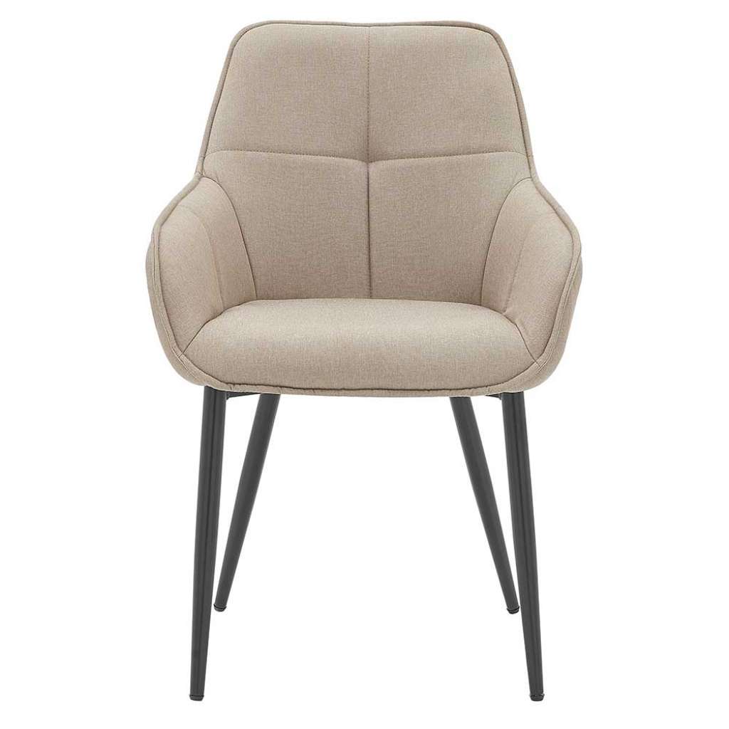 Polster Esszimmerstuhl in Cremefarben und Schwarz Gestell aus Metall