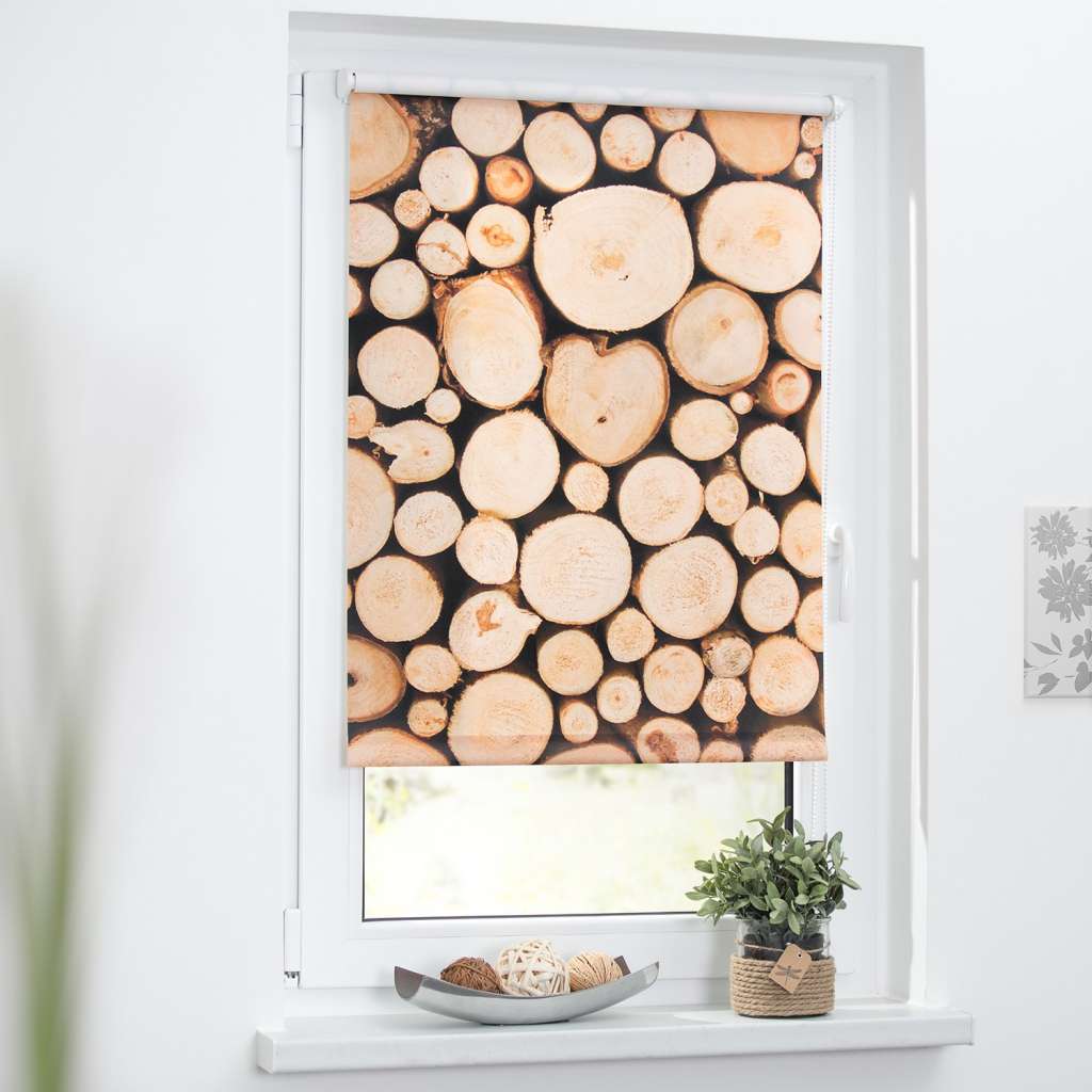 home24 Klemmfix Verdunklungsrollo Holzstapel