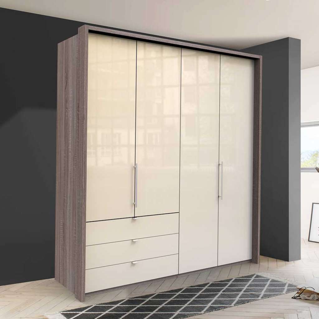 Schlafzimmerkleiderschrank mit Falttüren und Schubladen glasbeschichtet