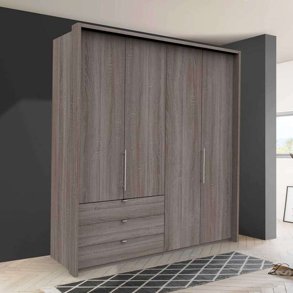 Eiche Trüffelfarbener Kleiderschrank 2 türig mit Schubladen modern