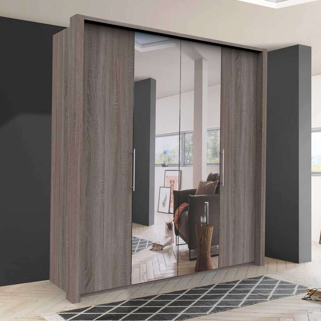 Schlafzimmerschrank mit Spiegeltüren Eiche Trüffelfarben