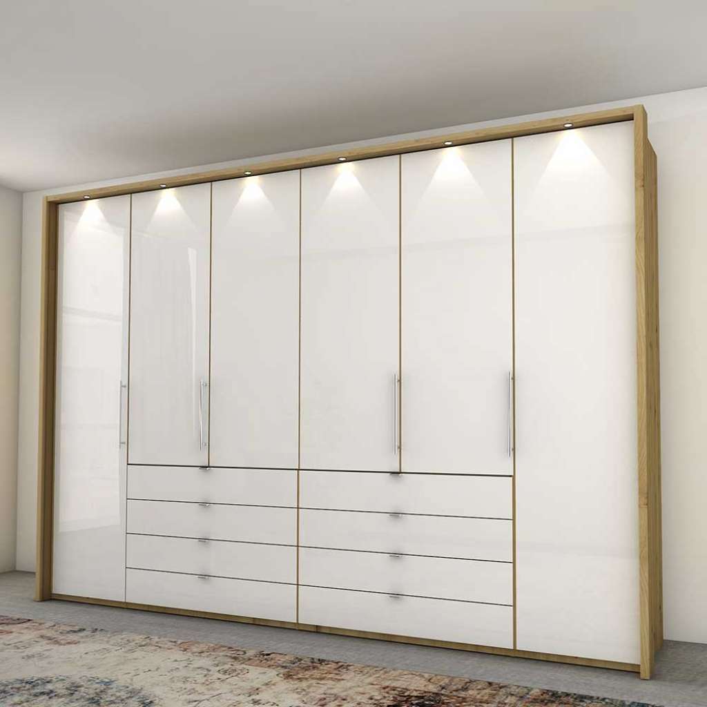 Panorama Schlafzimmerschrank in Weiß und Eiche Bianco glasbeschichtet
