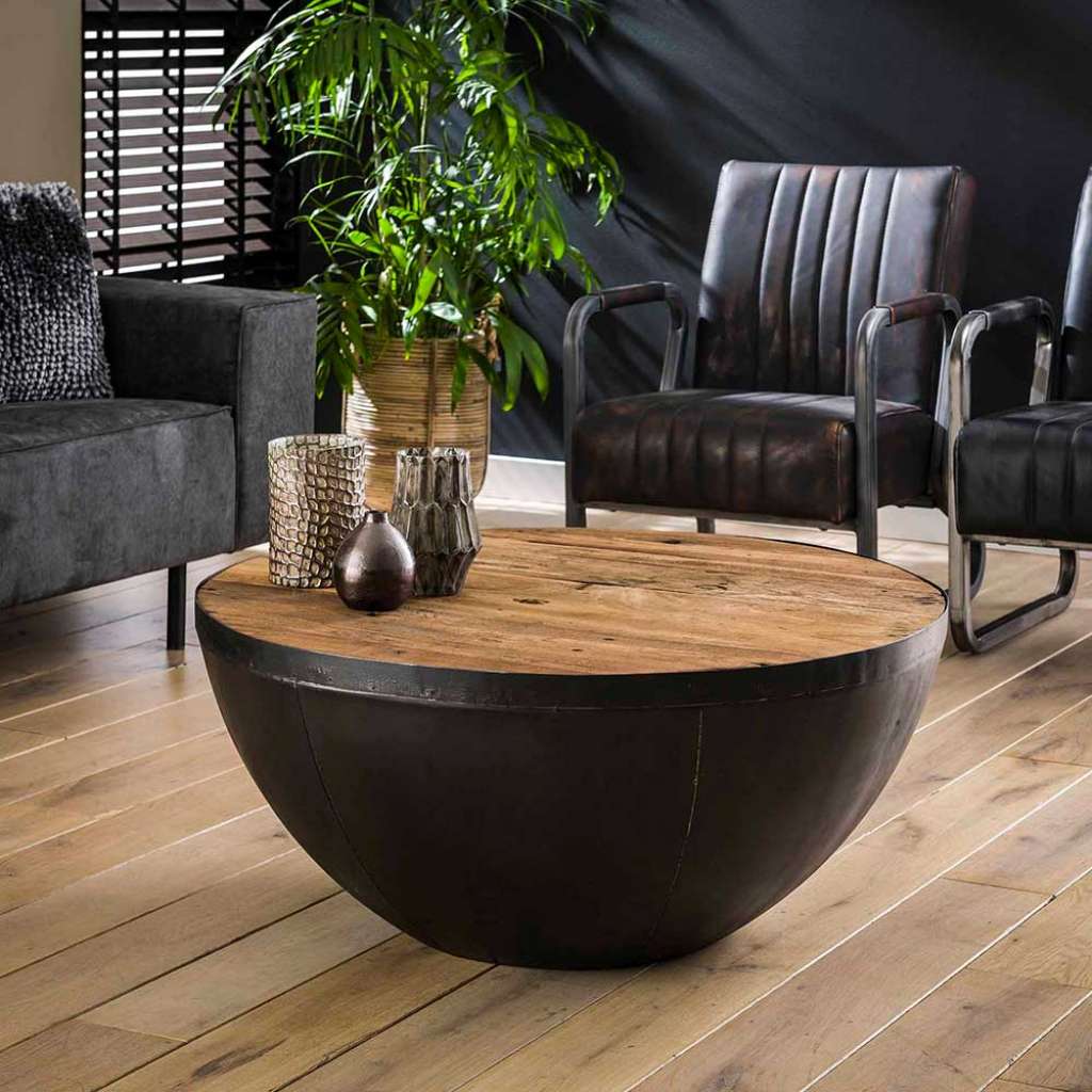 Wohnzimmertisch mit Gestell in Trommelform Industry und Loft Stil