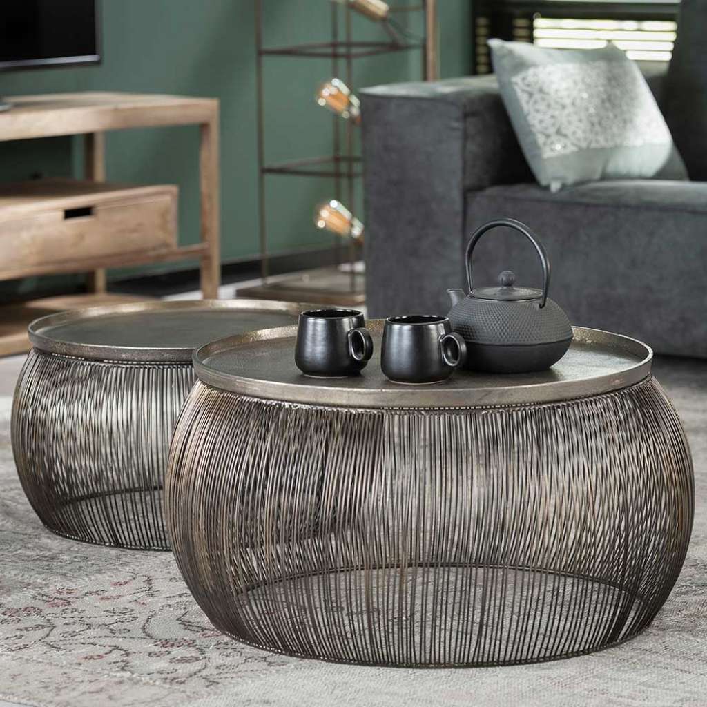 Designercouchtisch in Bronzefarben Drahtgestell (zweiteilig)