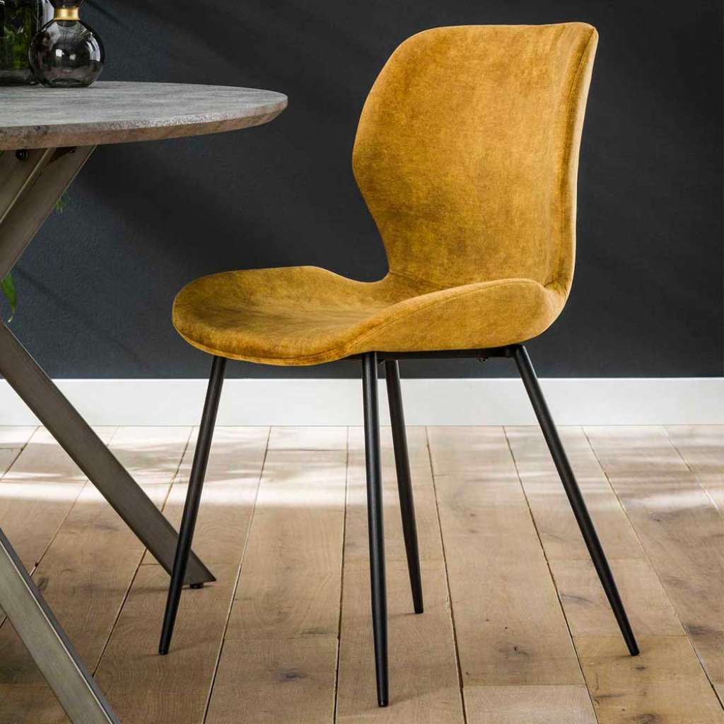 Polsterstuhl Esszimmer in Gelb Samt Schwarz (4er Set)