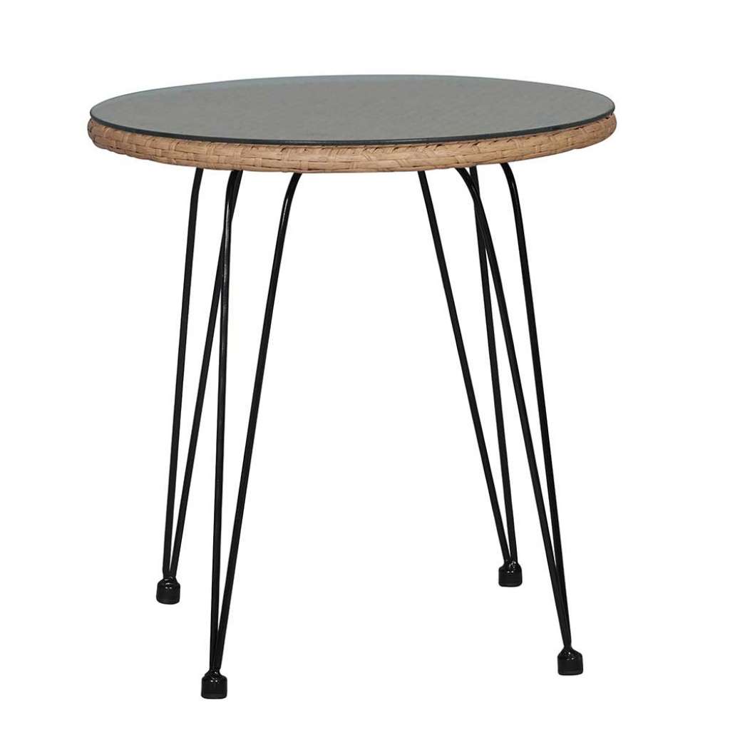 Garten Beistelltisch mit Glasplatte Kunstrattan Geflecht
