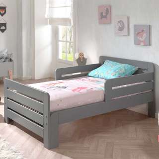 Kinder Einzelbett aus Kiefer Massivholz Grau