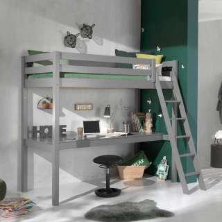 Kinderhochbett in Grau Schreibtisch