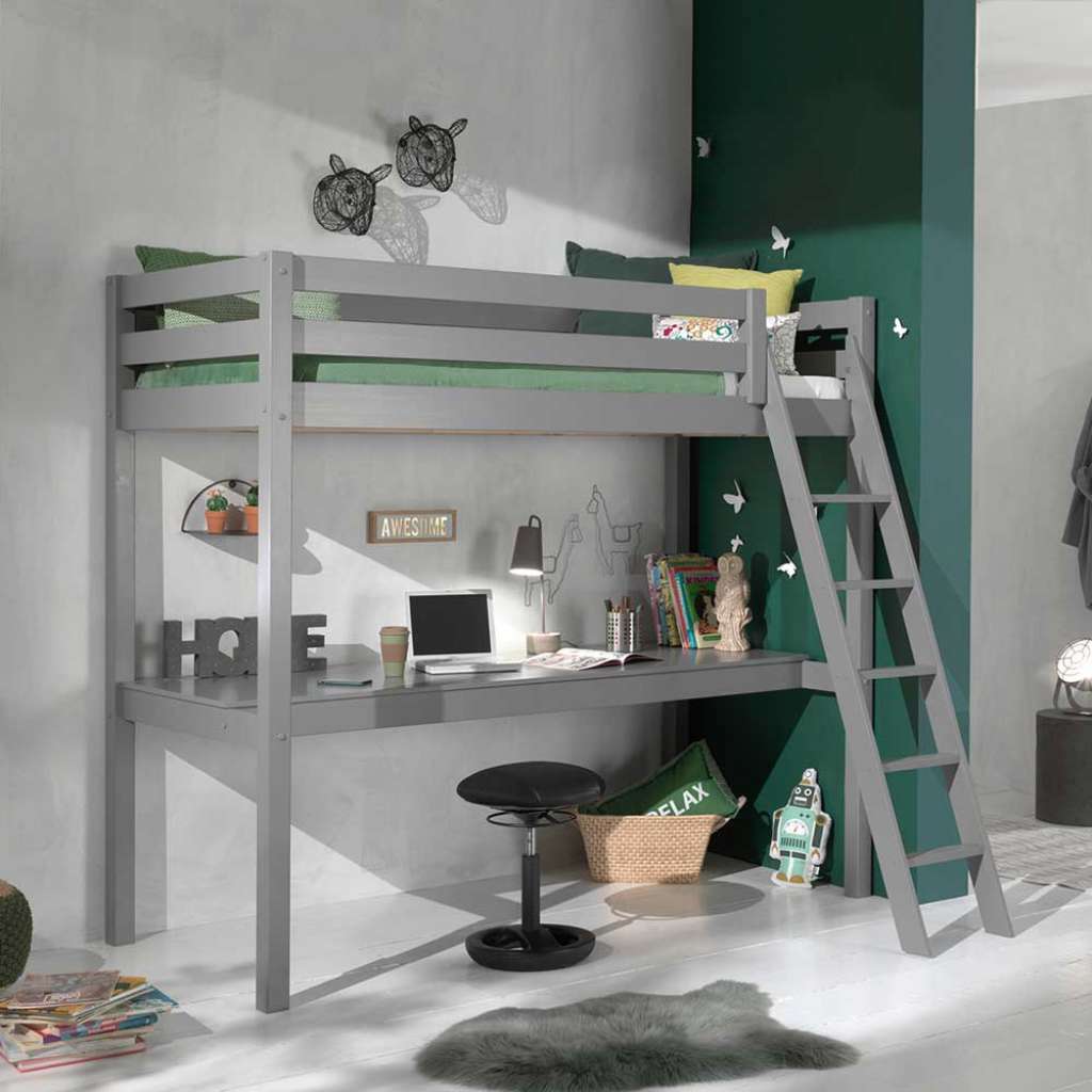 Kinderhochbett in Grau Schreibtisch