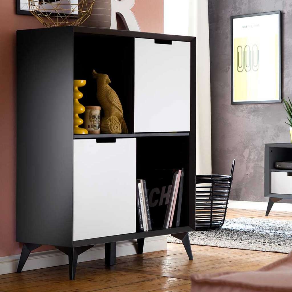 Highboard in Grau und Weiß Wechselfront