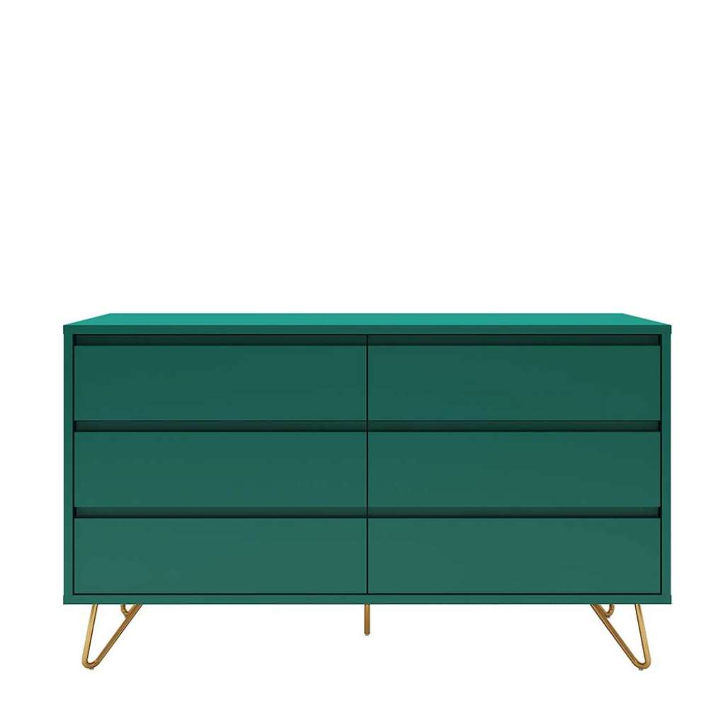 Design Sideboard in Grün und Goldfarben Vierfußgestell aus Metall
