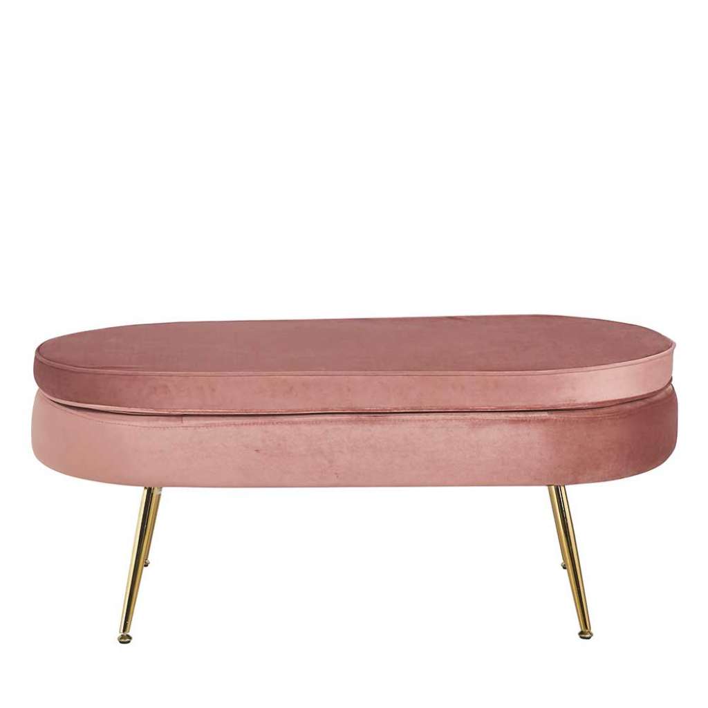 Samt Sitzhocker in Rosa und Goldfarben Vierfußgestell aus Metall