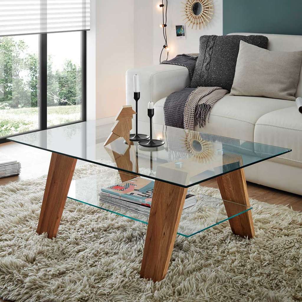 Design Wohnzimmertisch in Asteichefarben Glasplatte