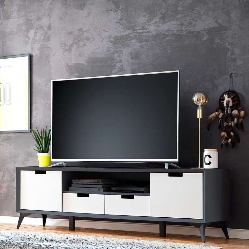 Fernsehunterschrank in Weiß und Grau Wendefront