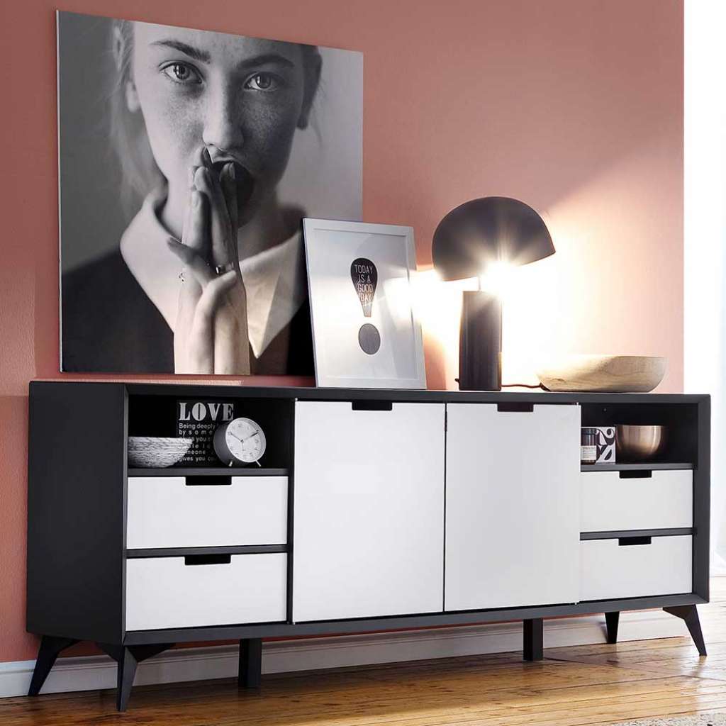 Design Sideboard in Grau und Weiß Wendefront