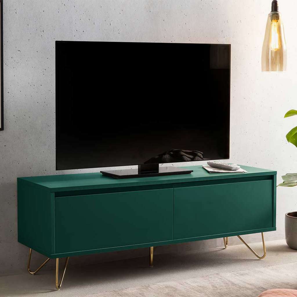 TV Unterschrank in Grün und Goldfarben Vierfußgestell