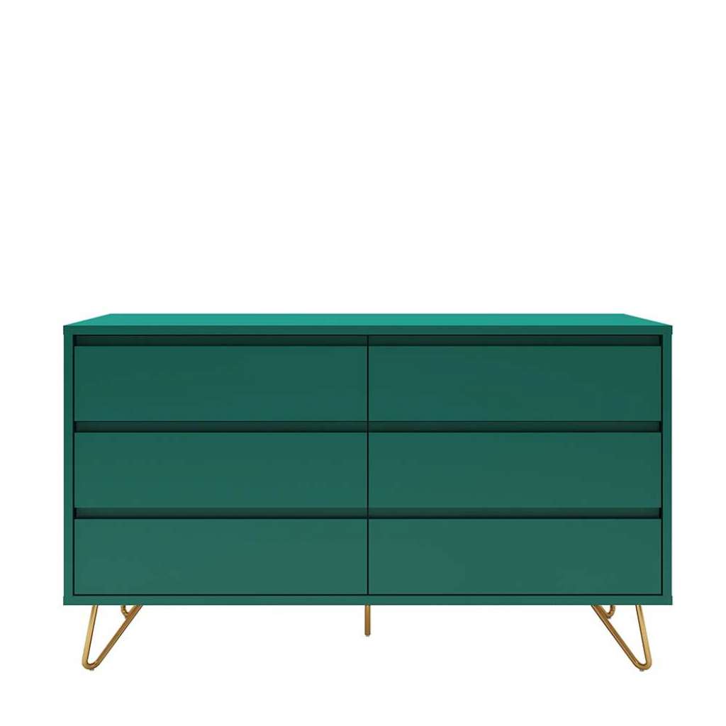 Design Sideboard in Grün und Goldfarben Vierfußgestell aus Metall
