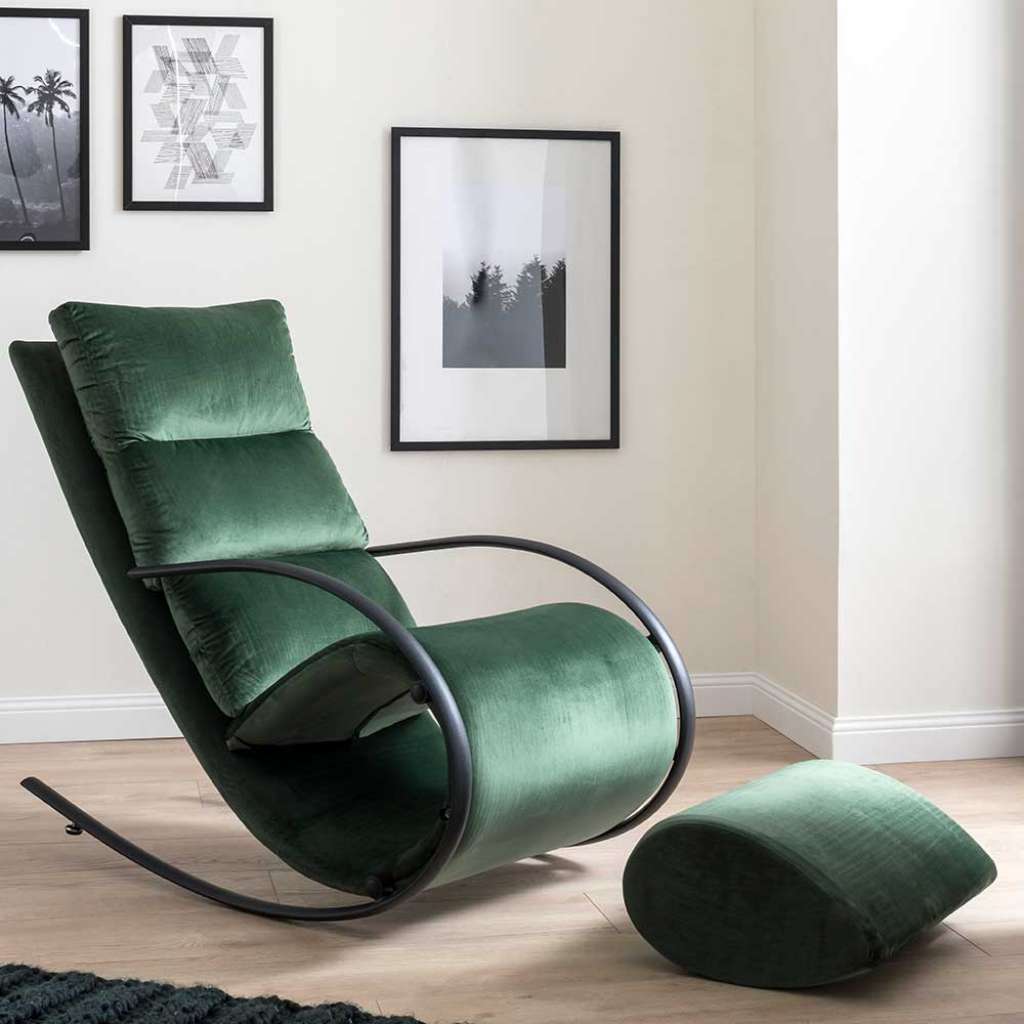 Design Schaukelsessel in Dunkelgrün und Schwarz Fußhocker (zweiteilig)
