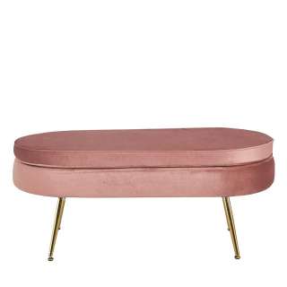 Samt Sitzhocker in Rosa und Goldfarben Vierfußgestell aus Metall