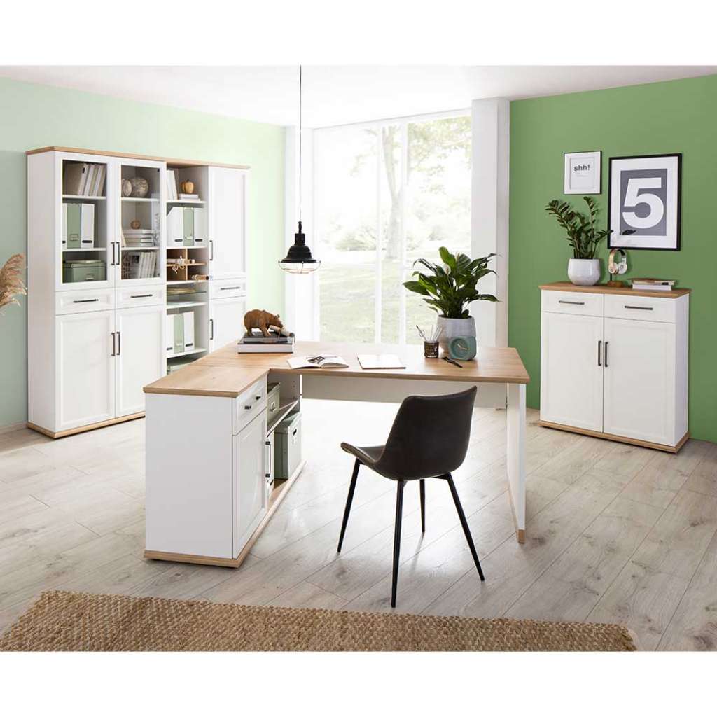 Arbeitszimmermöbel in Weiß und Asteichefarben Made in Germany (dreiteilig)