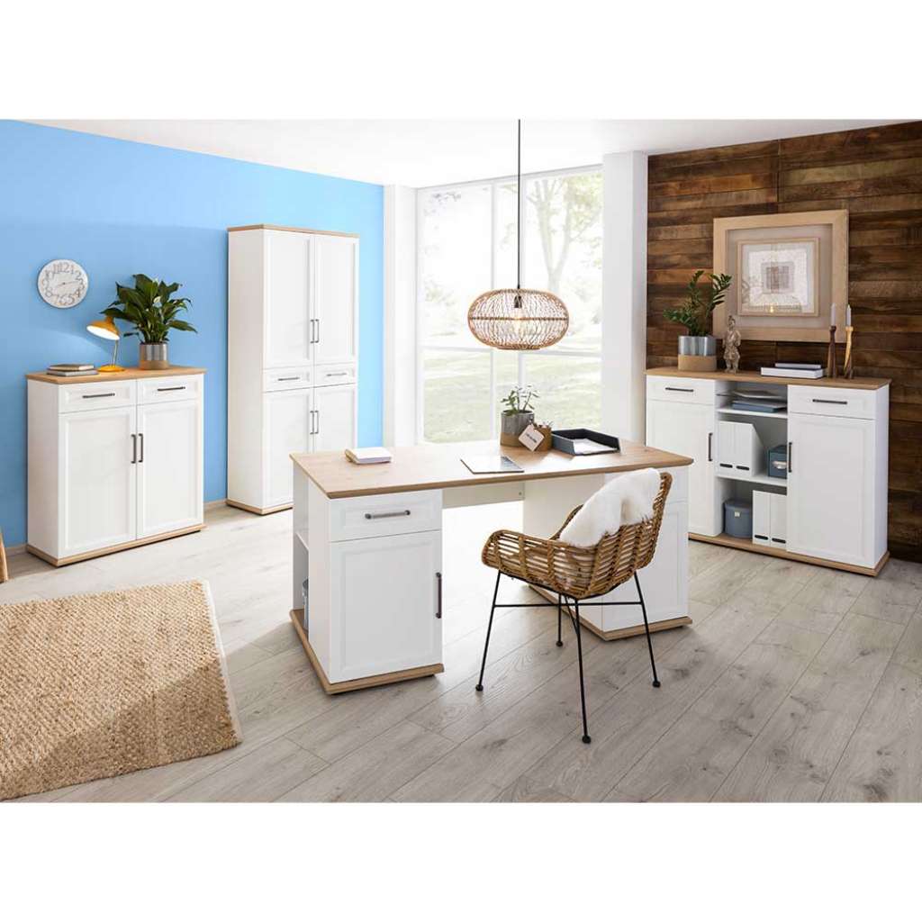 Bürokombination in Weiß und Asteichefarben Landhausstil (vierteilig)