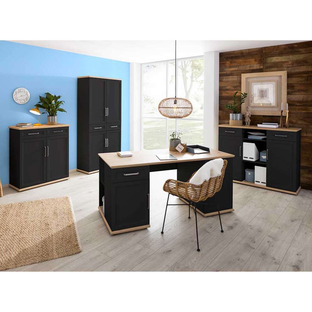 Büromöbel Set in Anthrazit und Asteichefarben Landhausstil (vierteilig)