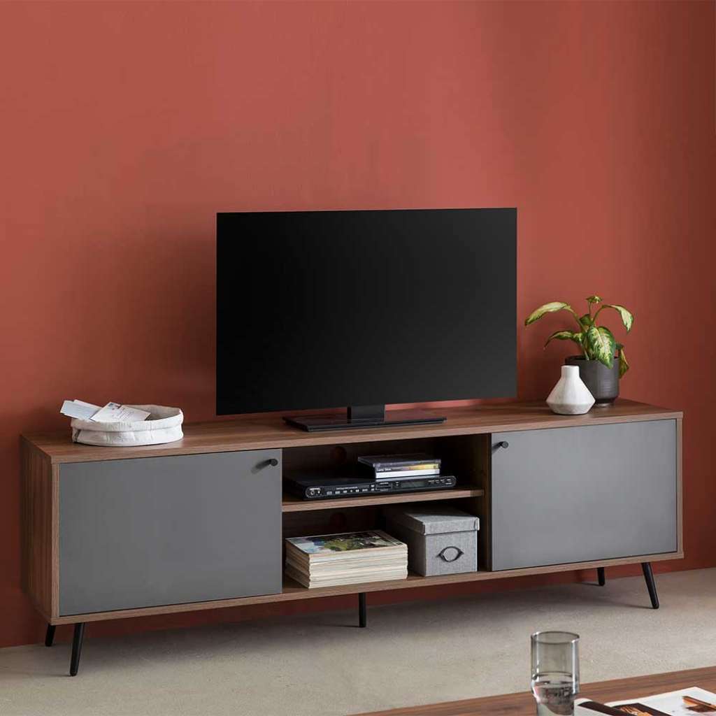 Fernsehunterschrank in Walnussfarben Grau