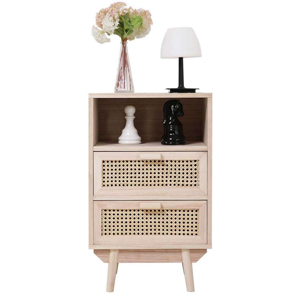 Schubladen Kommode in Holz Naturfarben Rattan Front