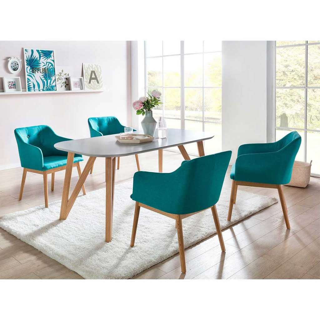 Essplatzgruppe in Türkis Grau Eichefarben Skandi Design (fünfteilig)