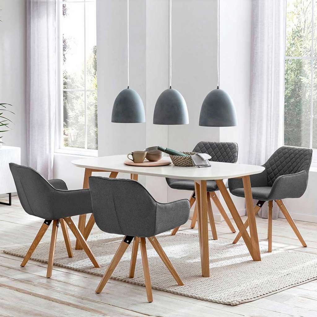 Esszimmer Sitzgruppe in Grau Weiß Eichefarben vier Stühle (fünfteilig)