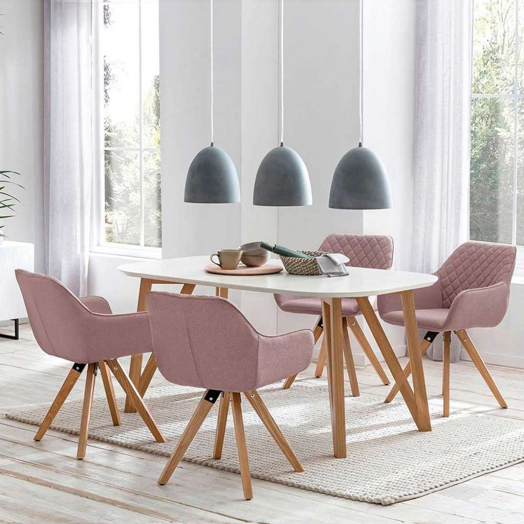 Tischgruppe in Weiß und Rosa Skandi Design (fünfteilig)