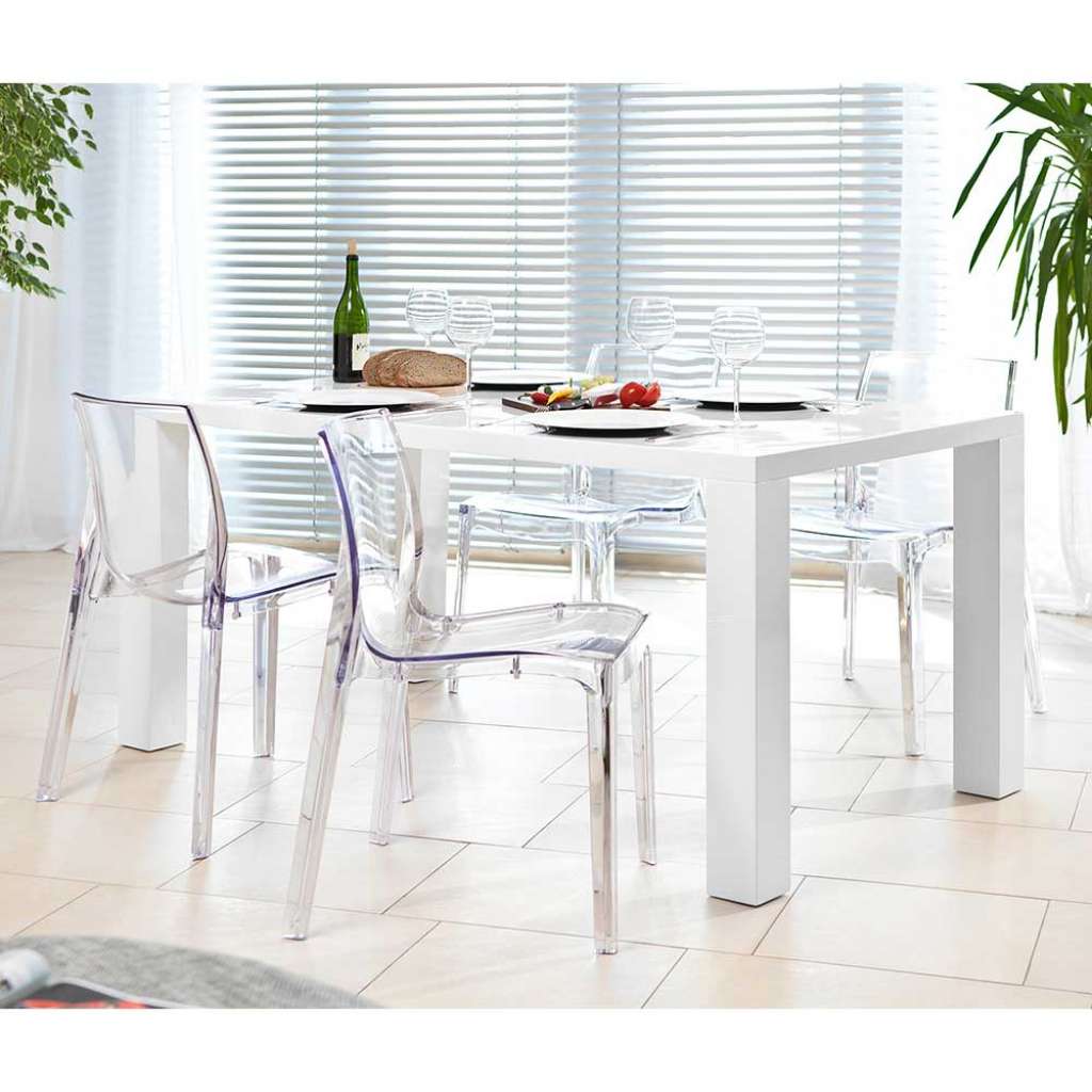 Esszimmer Sitzgruppe in Weiß Hochglanz Transparent (fünfteilig)