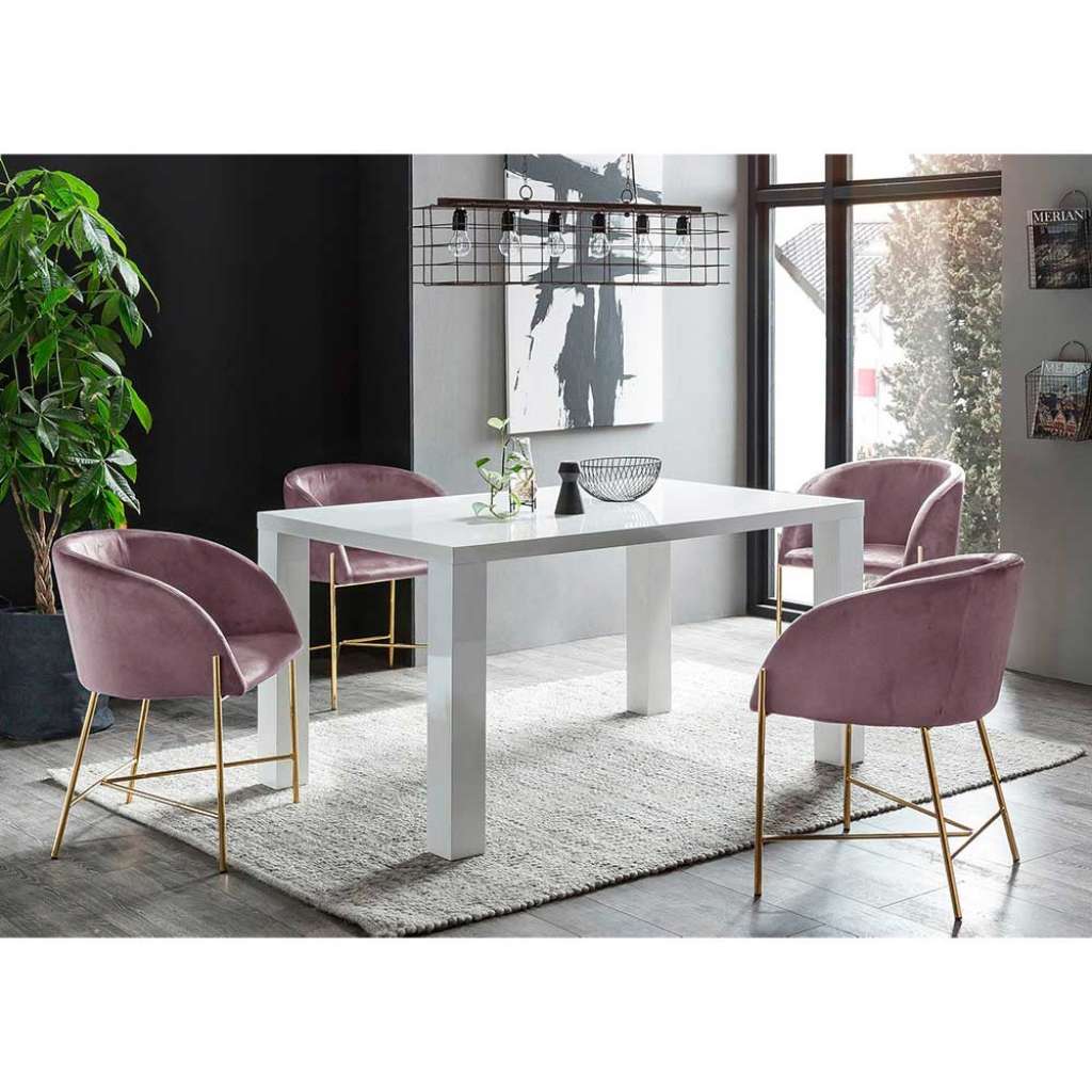 Essplatzgruppe in Rosa Weiß Goldfarben vier Stühle (fünfteilig)