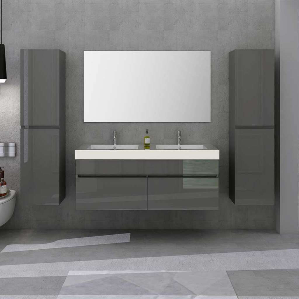 Badezimmermöbel Set in Hochglanz Grau melaminbeschichtet (vierteilig)